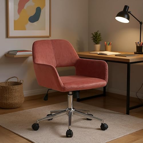 Miniatura 2 de Homy Casa Silla de oficina moderna con respaldo medio con cómoda tela de terciopelo, silla giratoria de escritorio para computadora con reposabrazos