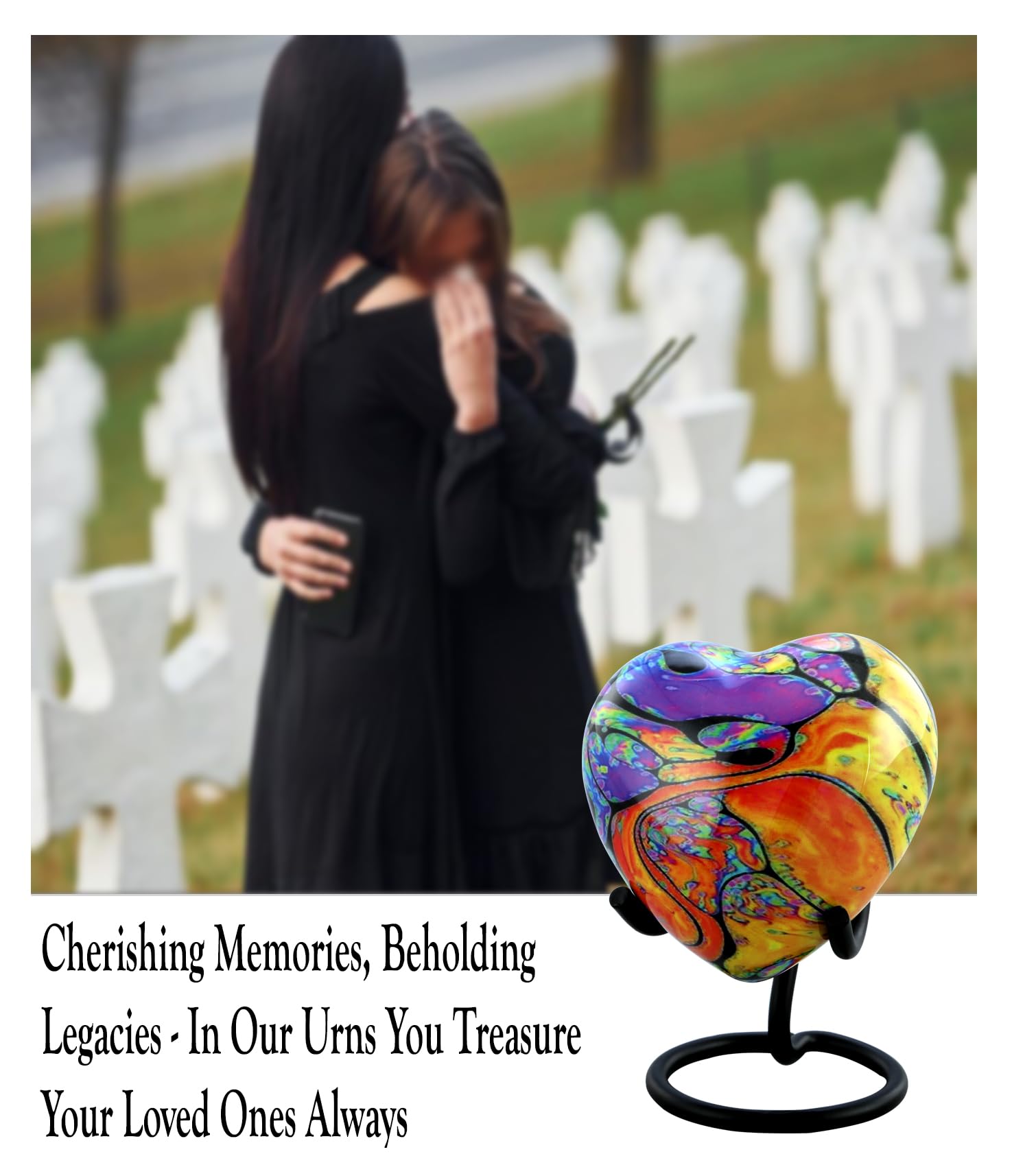 Modern Print Heart Keepsake Urn, Colorful Heart Cremation Urn for Ashes, Handcrafted Tie Dye Heart Urn - Image 3