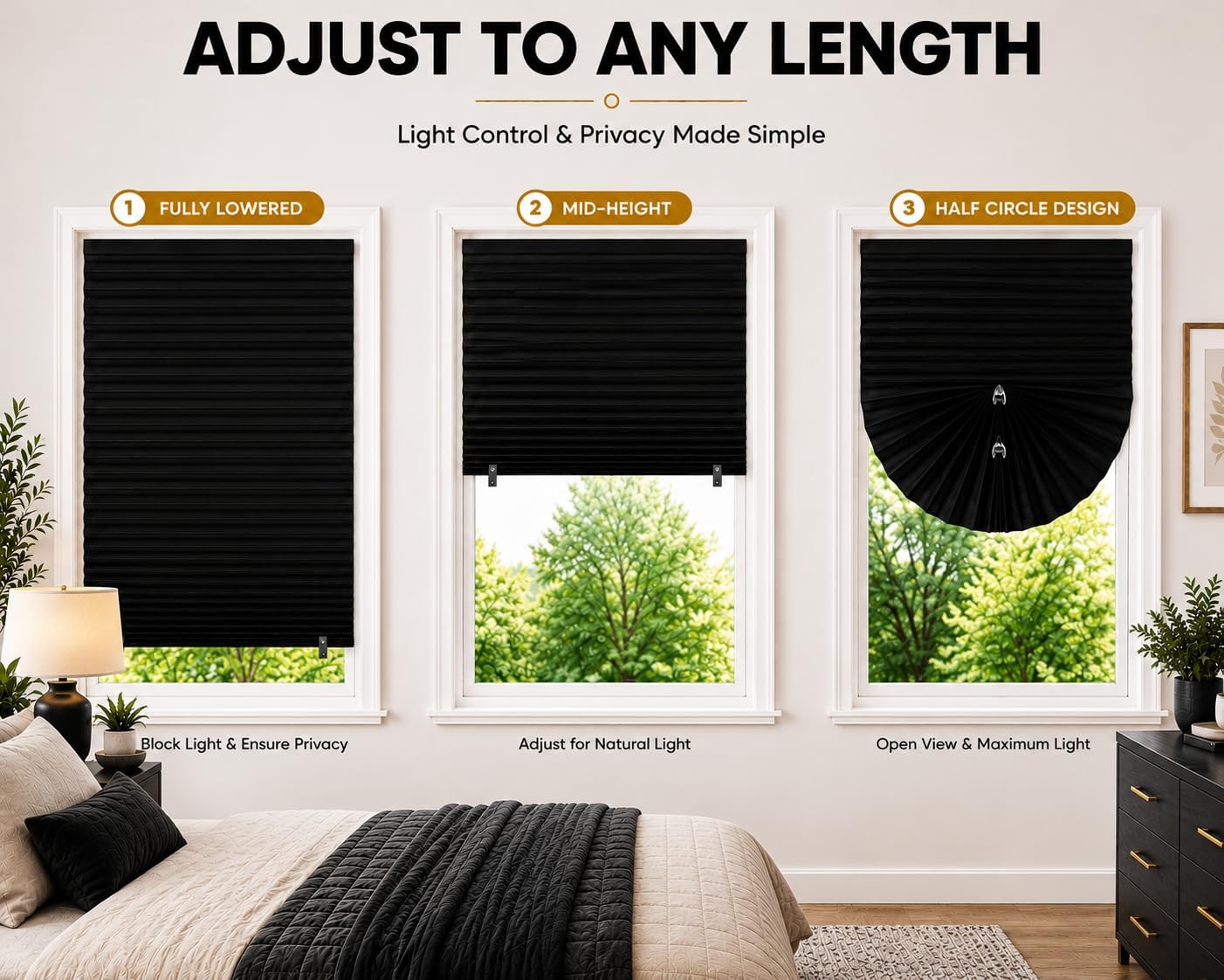 6 Pack Blackout Paper Shades for Windows with Adhesive, No Tools & Drilling Free, Trimmable to Custom Width, Recyclable and eco-Friendly Material (Black, 36" W x 72" H)
