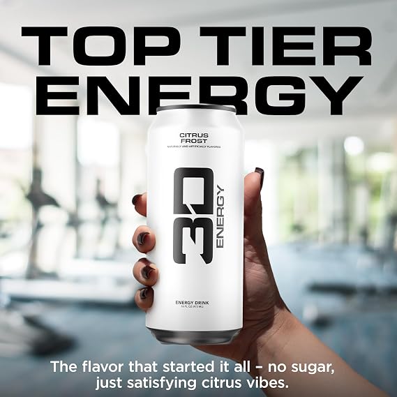 3D Energy Drink Sugar Free, 200mg Caffeine, Pre Workout, Taurine, L-Carnitine, Lightly Carbonated, 16oz Cans, 12 Pack - Citrus Frost