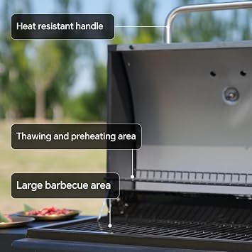 Grill Propane 3 Burner Gas outdoor grills, Bbq with Thermometer, Patio grill For Small gatherings, asadores de gas 30000 BTU. Barbecue grill with Foldable Rack.Propane Gas Grills