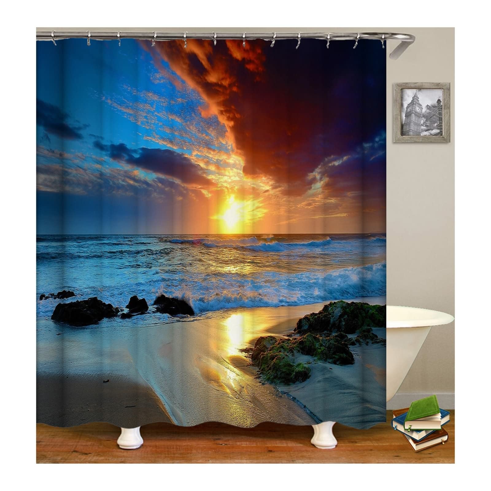Gualiy Badewannenvorhang Textil, Duschvorhang Schimmelresistent Duschvorhänge Meer Strand Bad Vorhang Bunt Duschvorhang 180x200 cm