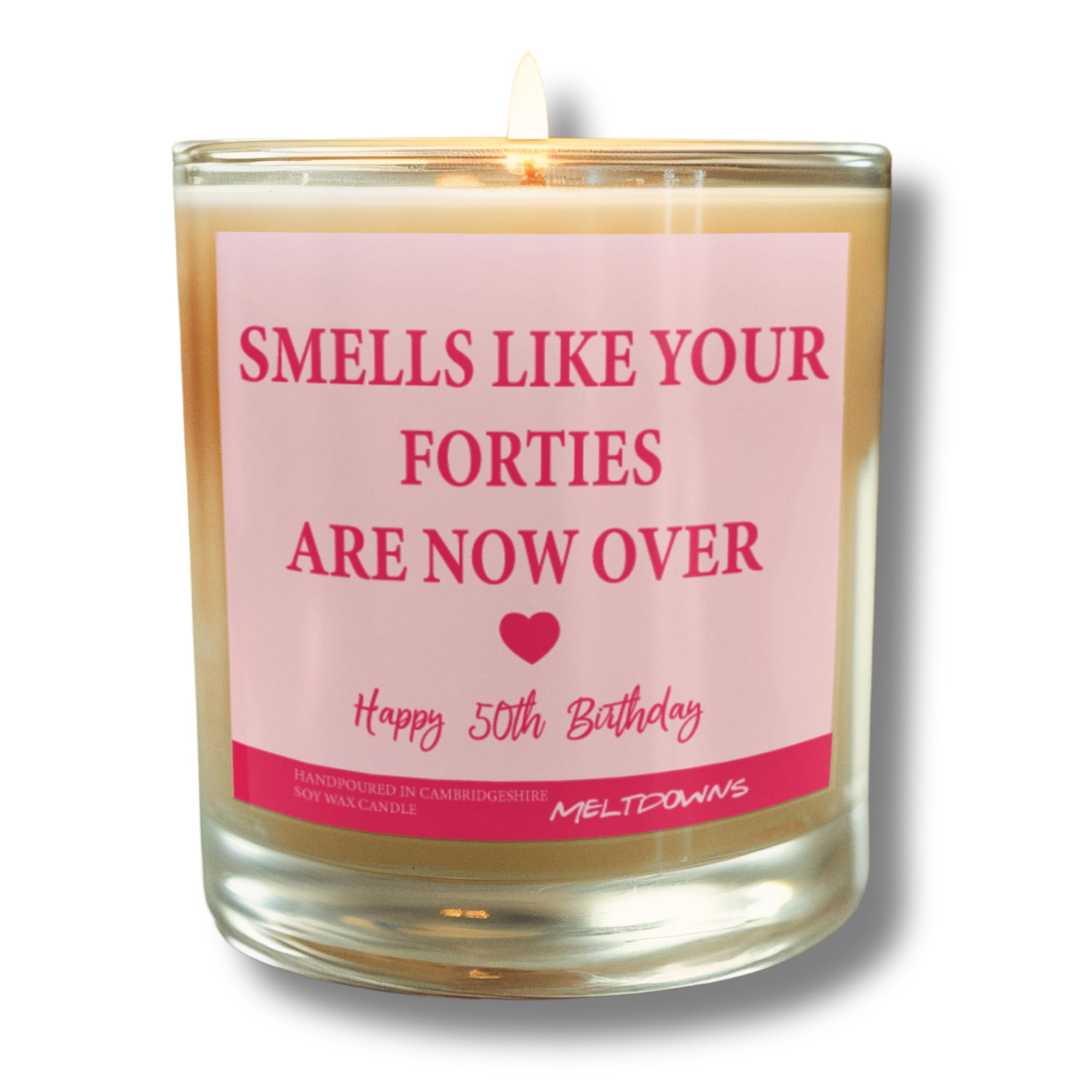 Funny 50th Birthday Candle Smells Like Your Forties are Now Over Soy Wax Vanilla Candle CLEARWCJ24