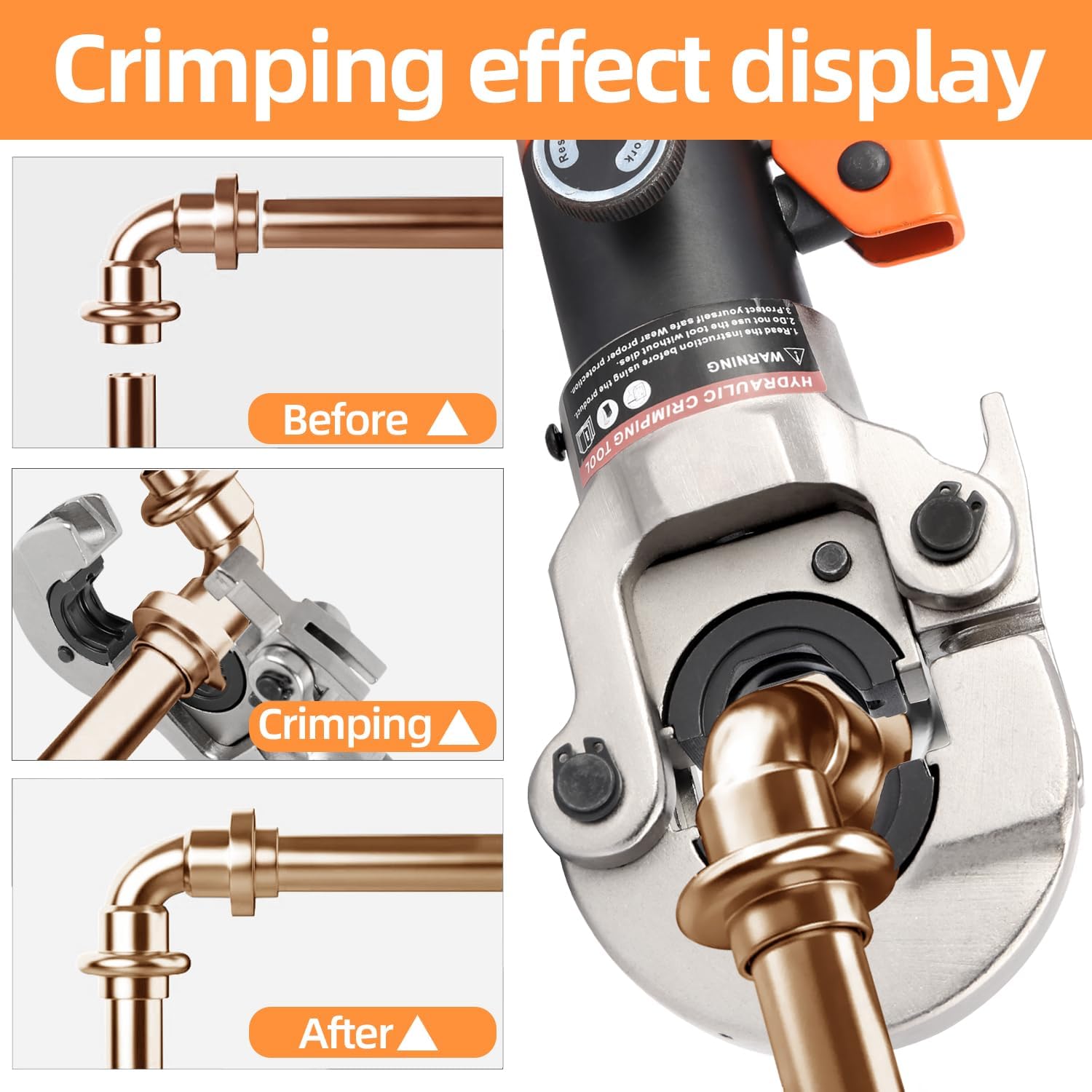 Hydraulic Crimping Tool with 1/2", 3/4" and 1" Jaw, 360 Degree Rotatable Pipe Crimper for Copper Tubing and Fittings