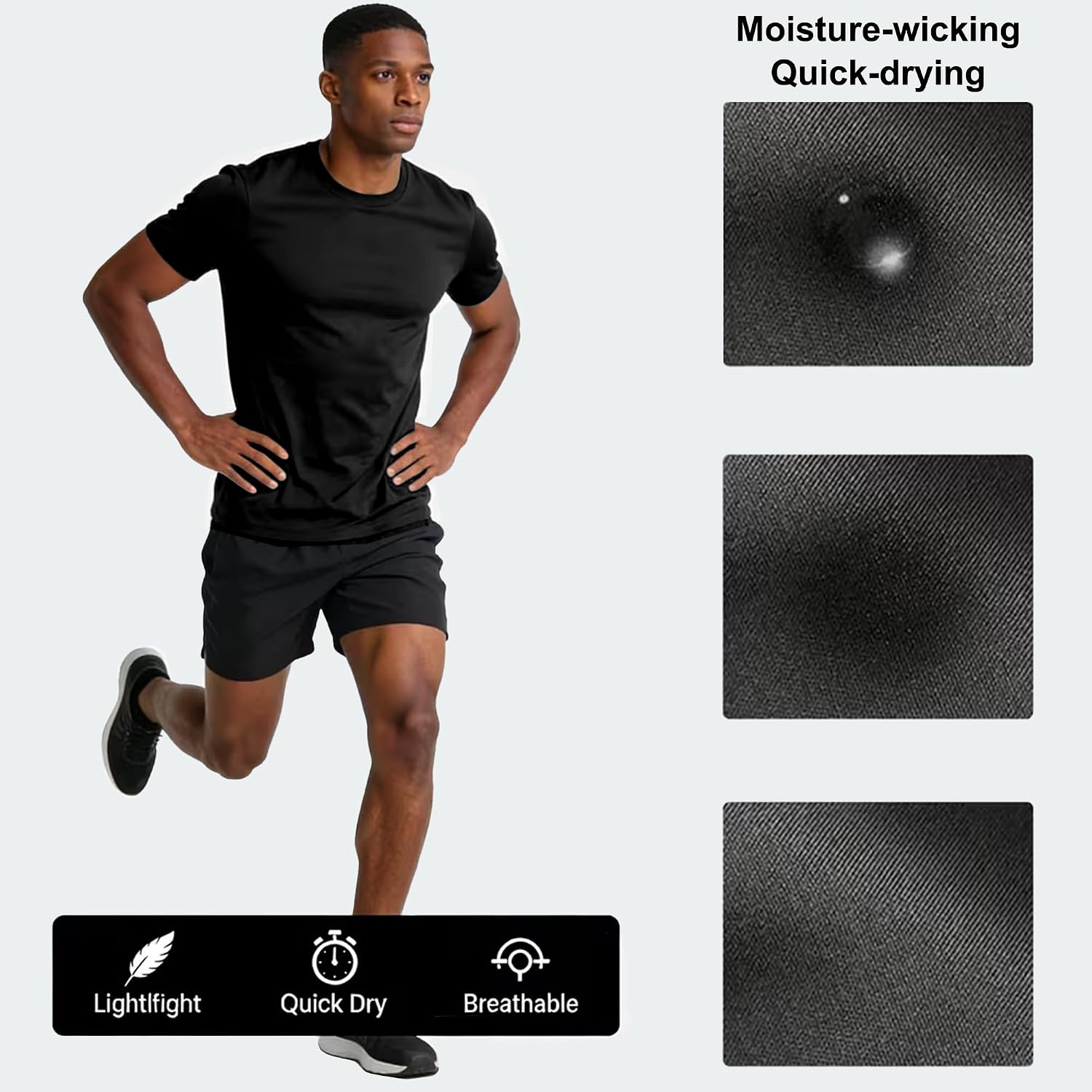 5 Pack Men's Crew Neck T-Shirts Breathable Lightweight Short Sleeve Gym Workout Athletic Tee Shirts Size Up 2