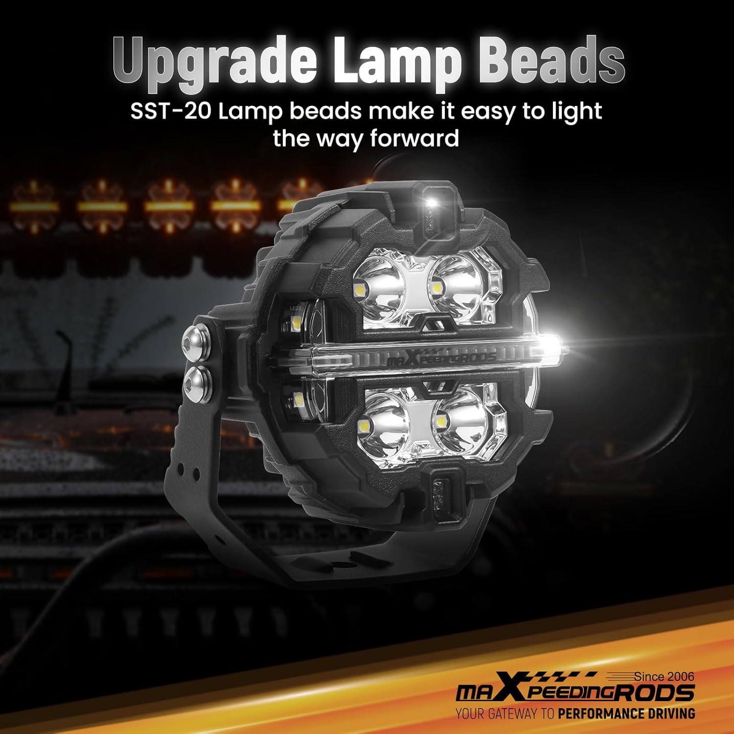 maXpeedingrods 6 X 3.5 Inch LED DRL Offroad Pod Lights with Wiring Harness Kit 6pcs 4-PIN DT Plugs, 160W 12-24V 40A