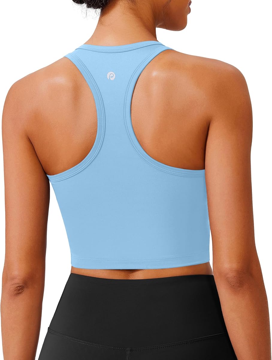 PINSPARK Sports Bra for Women Racerback Tank Tops Light Support Workout Top | Ultra-soft, Lightweight, Stretch, Quick Dry, Sweat Wicking Athletic Tanks with Built in Bra, Longline Bras for Yoga Pilates