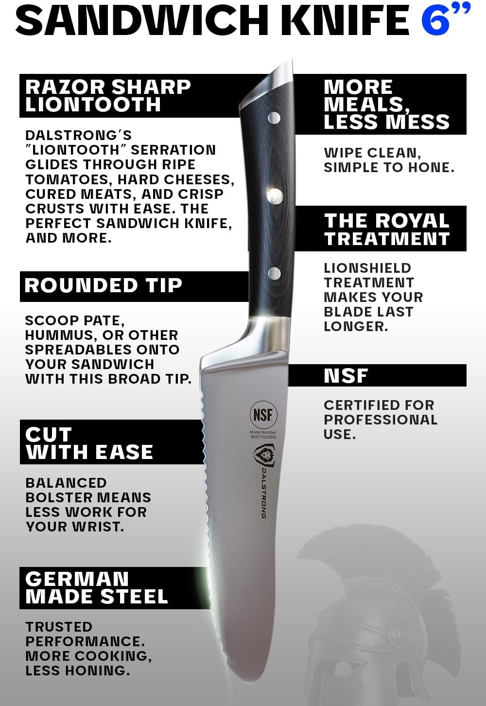 Dalstrong Ultimate Sandwich Knife - 6 inch Utility Knife - Gladiator Series Elite - Spreader - Forged German High-Carbon Steel - Sheath Included - Ham, Cheese, Bread Knife Gift- NSF Certified