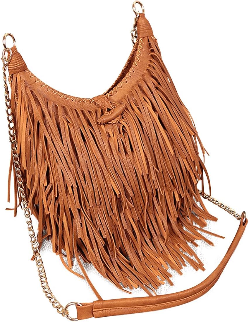 Miniatura 4 de LUI SUI Bolso cruzado de piel sintética con flecos para mujer, bolso de hombro con cadena y borla