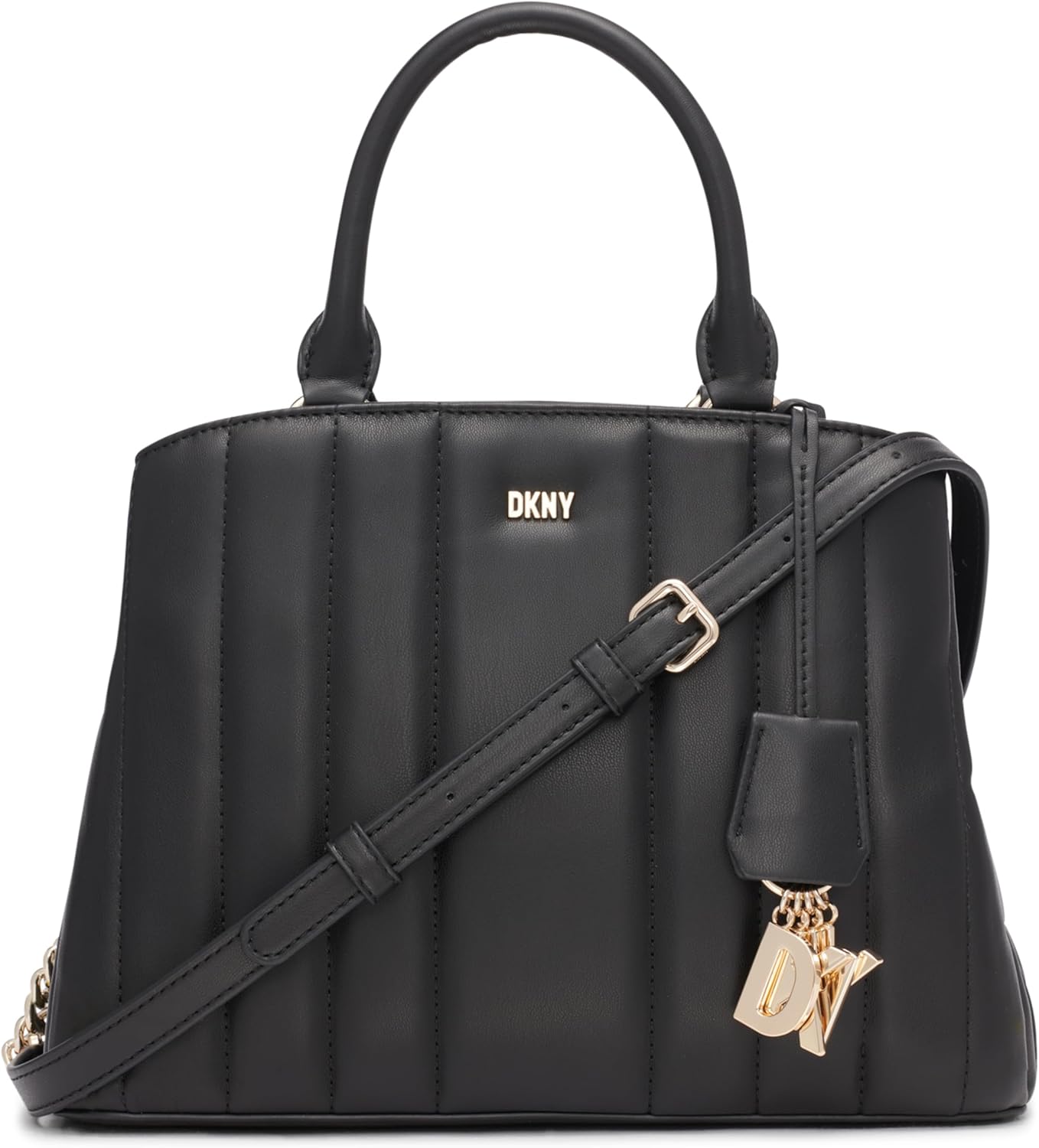 DKNY Women's Lexington Park Medium Satchel With Logo Chain, BLACK/GOLD, One Size