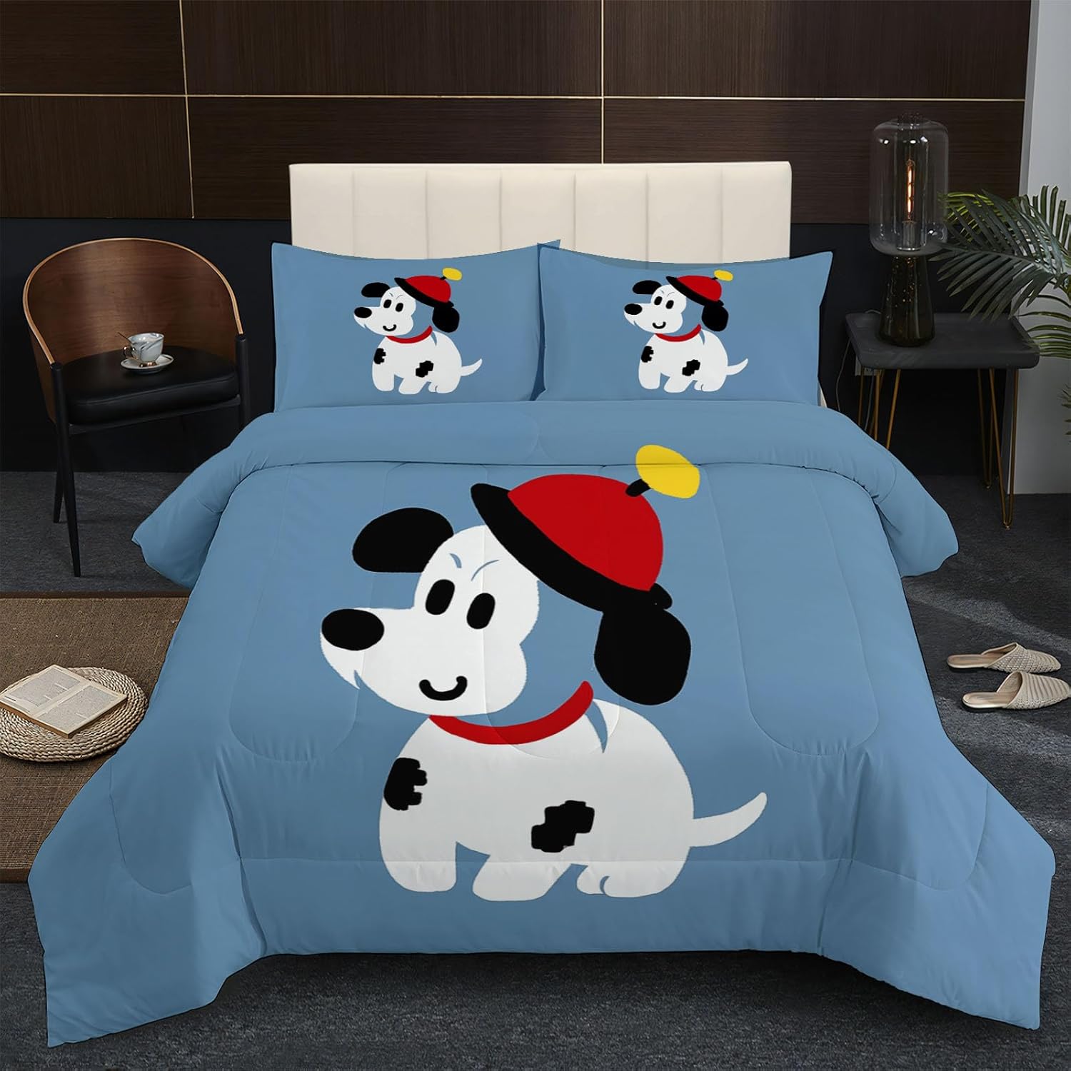 Cute Cartoon Dog Comforters Twin Size - Children's Illustrations Down Alternative Comforter for All Season, Ultra-Soft Duvet with Pillow Shams, Lightweight & Warm Bedding, Blue