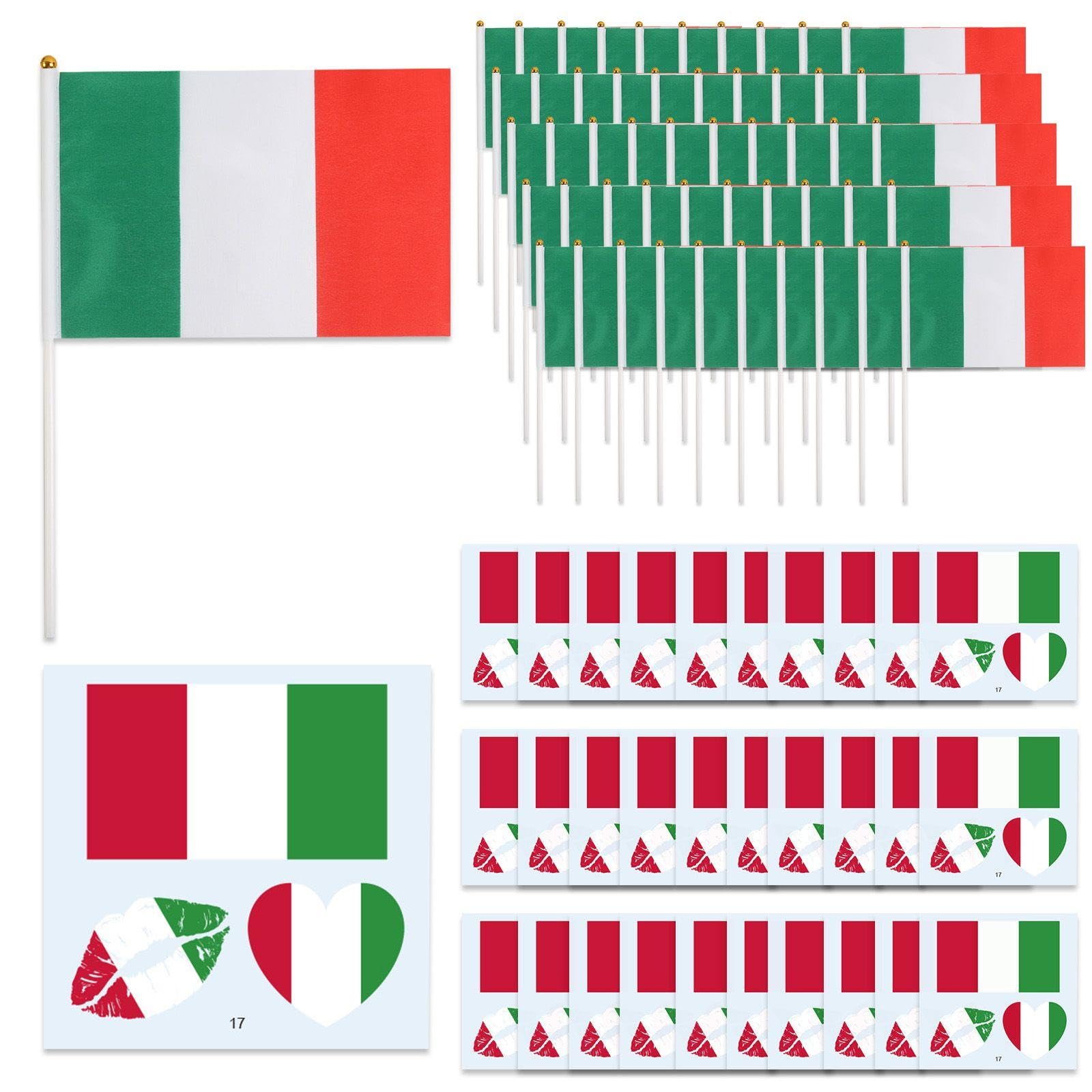 50 Italian Hand-Cranked Flags And 30 National Flag Tattoo Stickers, Props For Festivals And Celebrations, Decorations For Sporting Events, Party Supplies, Suitable For Fans To Cheer.