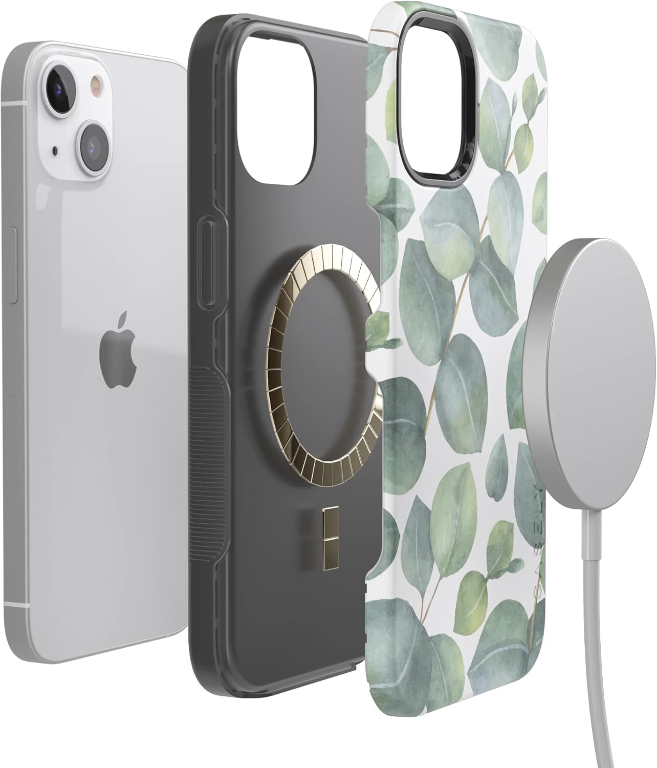 Casely iPhone 13 Case | Leaf Me Alone | Green Floral Print | Bold Protective Design | Compatible with MagSafe