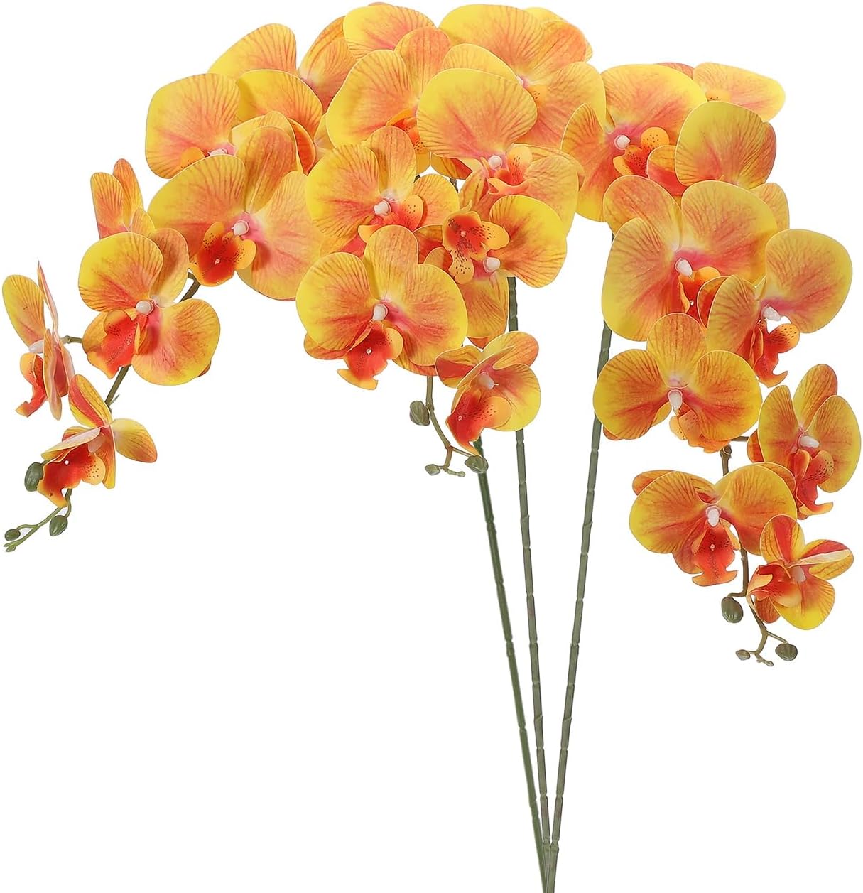 PATIKIL Artificial Orchid Stems 41", 3 Pack 9 Heads Faux Phalaenopsis Flowers Real Touch Fake Orchid Flower Branch for Vase Home Wedding Decoration, Gold Yellow