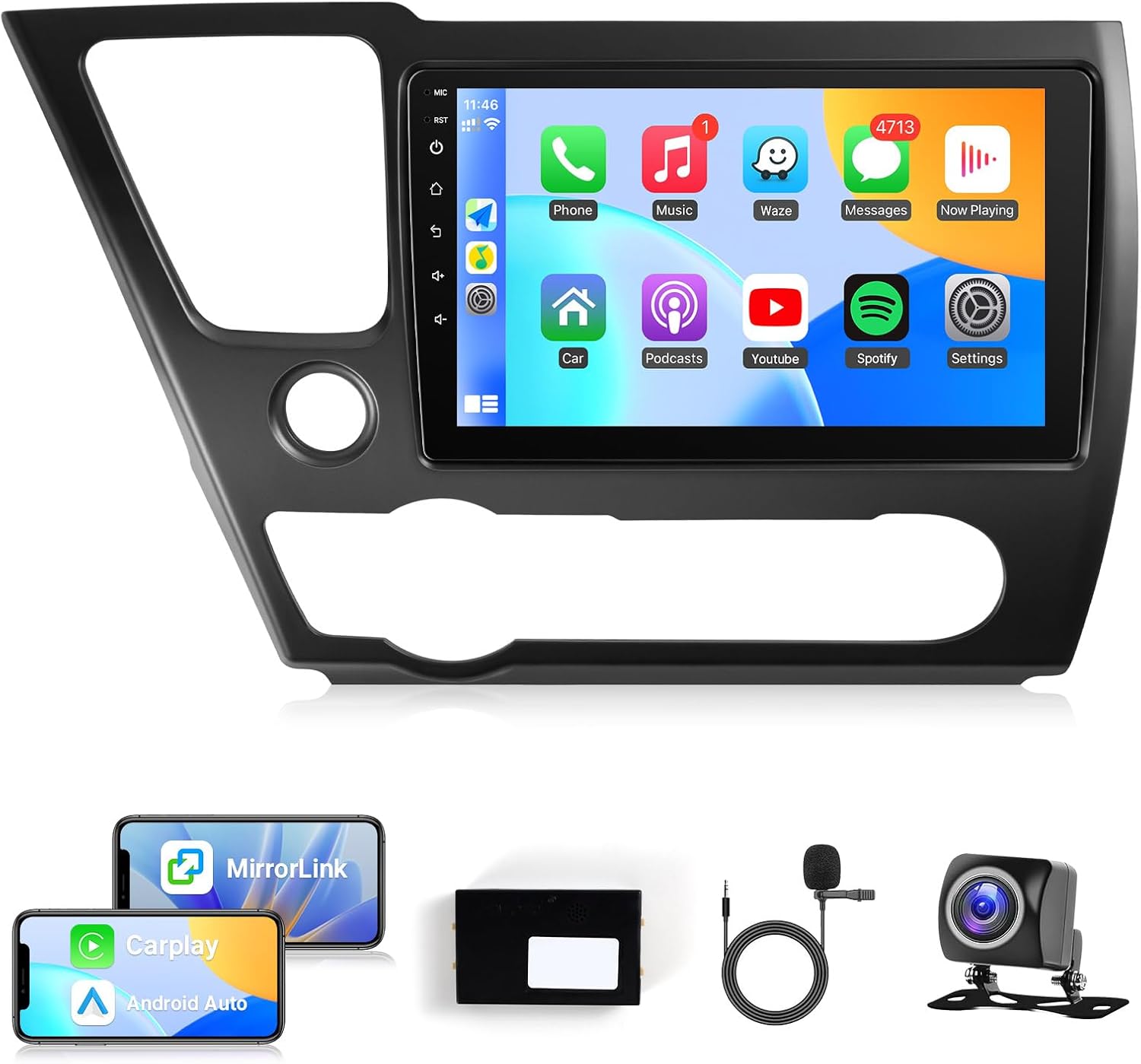 Naifay Android Car Radio for Honda Civic (Non-J.B.L Version) 2013 2014 2015 2016 2017 Stereo with CarPlay Android Auto, 9inch Touch Screen for Civic Car Stereo Bluetooth GPS WiFi SWC+MIC Can Bus