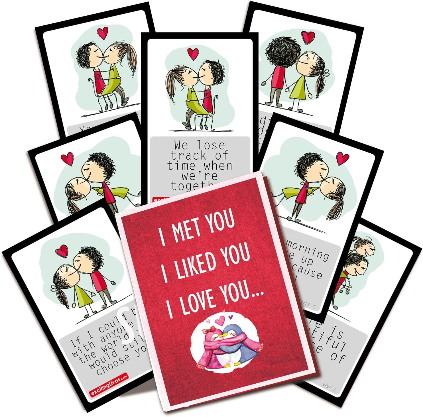 exciting Lives -Romantic Love Cards - Gift for Valentine's Day, Anniversary, Birthday, Sorry, Love, Romance, Care - for Girlfriend, Boyfriend, Husband, Wife - Set of 8 Cards