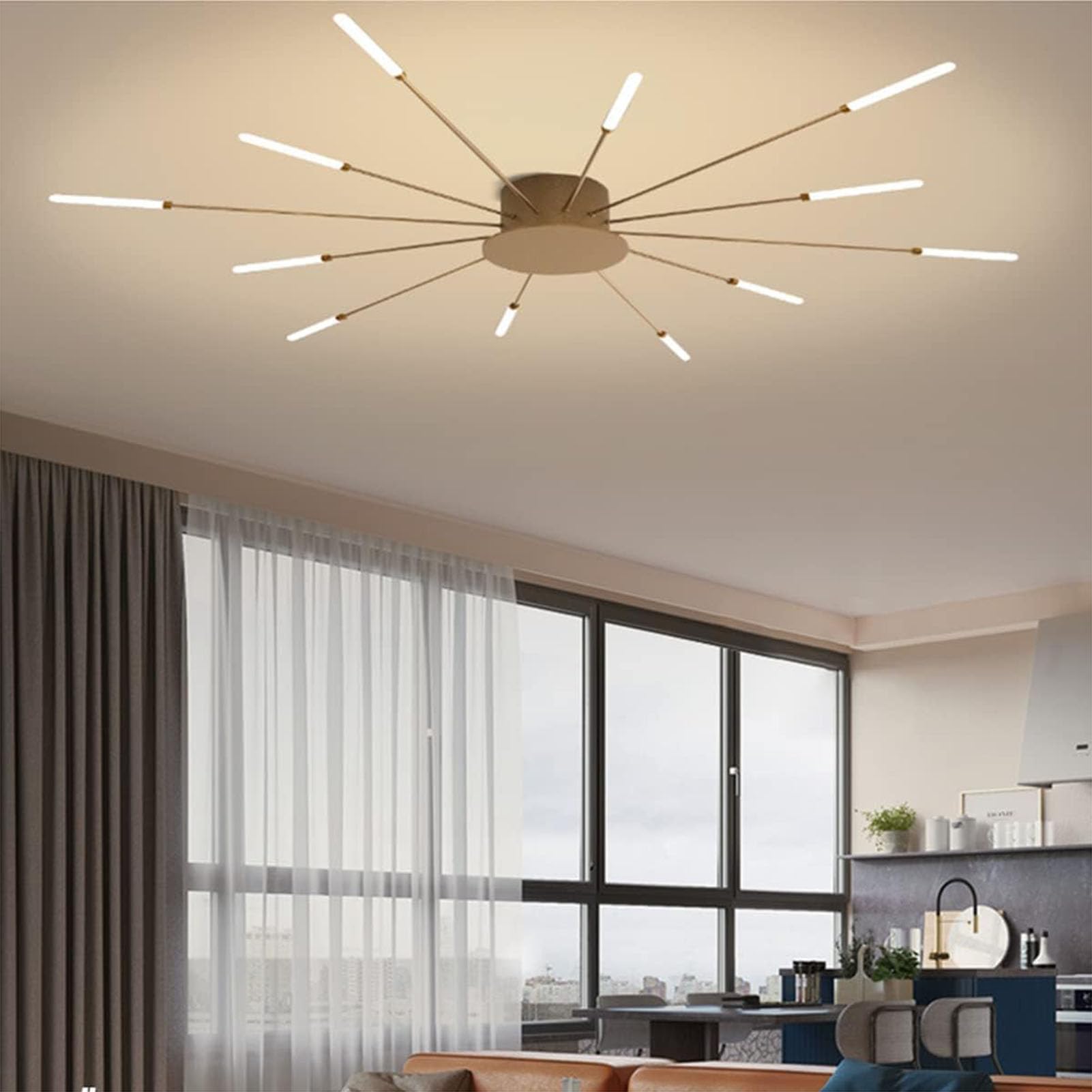 Lampa sufitowa wpuszczana w płomień, lampa wisząca do jadalni, nowoczesna ściemnialna lampa sufitowa led, do sypialni, salonu,Gold (b),105 * 9 cm