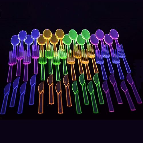 Miniatura 5 de Party Essentials Paquete combinado de cubiertos de plástico duro, 64 ajustes de lugar, varios colores de neón, N124890-4,192