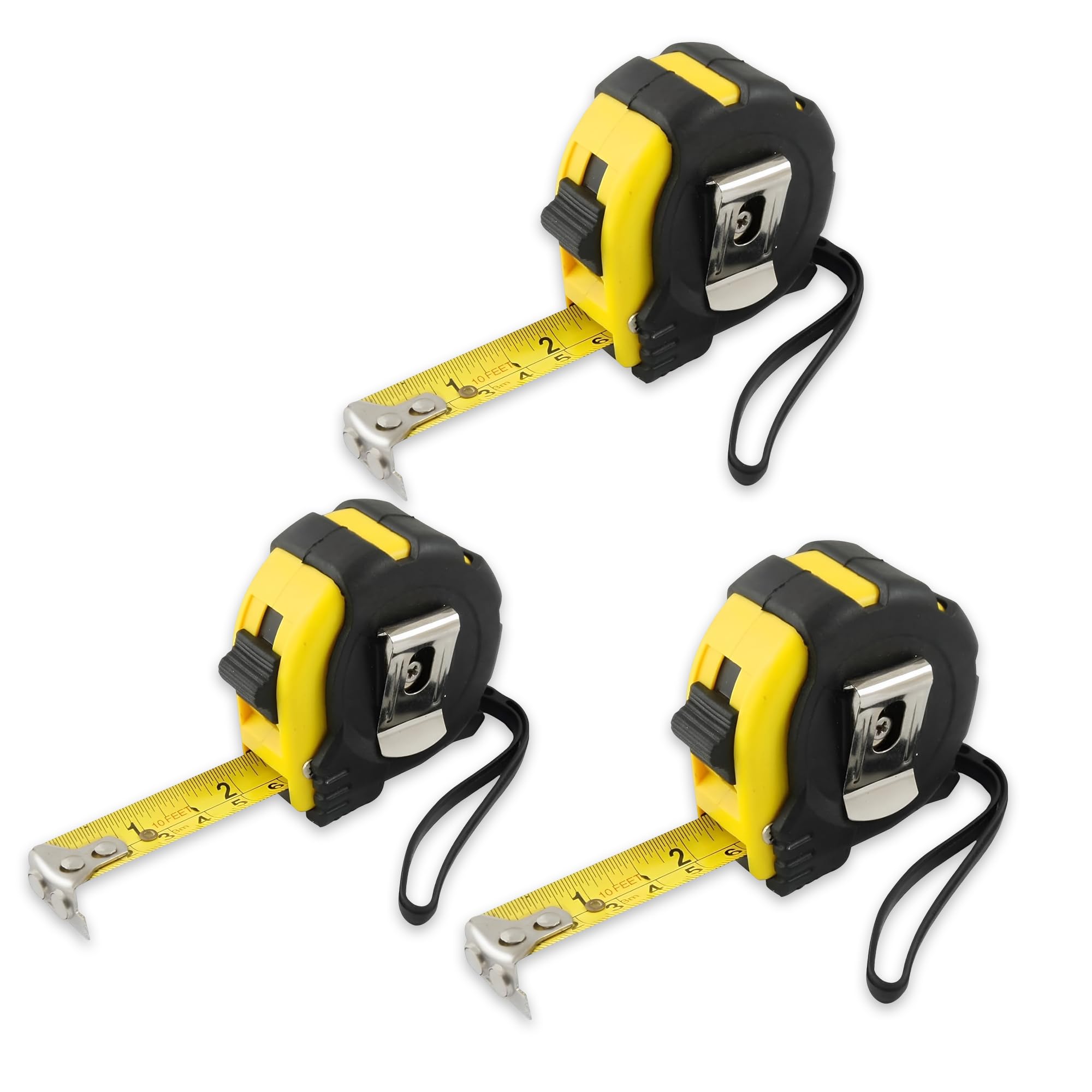 3 Pack Tape Measure 5m 16ft | Heavy Duty Retractable Measuring Tape Set | Dual Metric & Imperial Scale | Rubberized Non-Slip Grip & Belt Clip