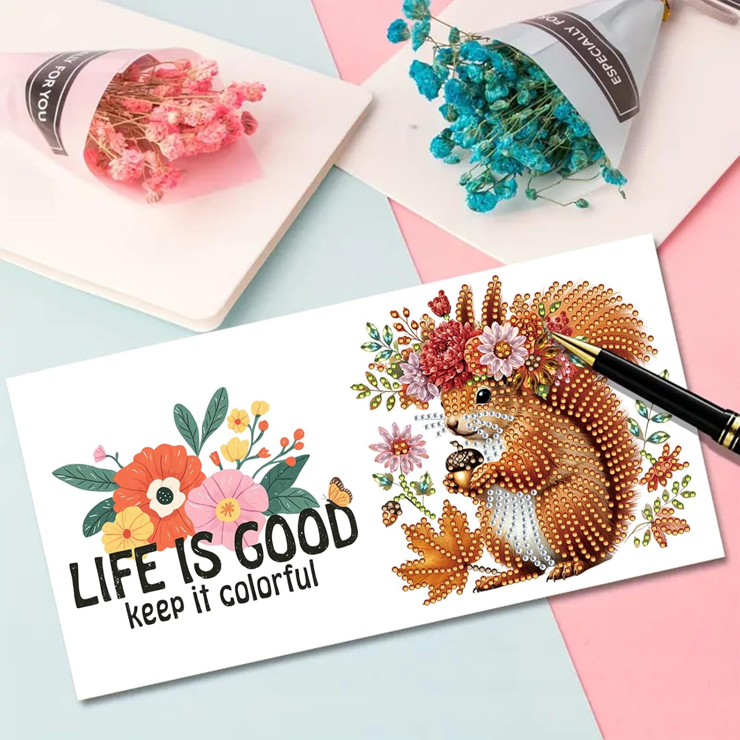 yzARTche 24 Pieces Diamond Art Painting Birthday Cards with Envelopes, DIY Diamond Art Animal Greeting Cards, Blessing Greeting Cards Kits-4PCS-C
