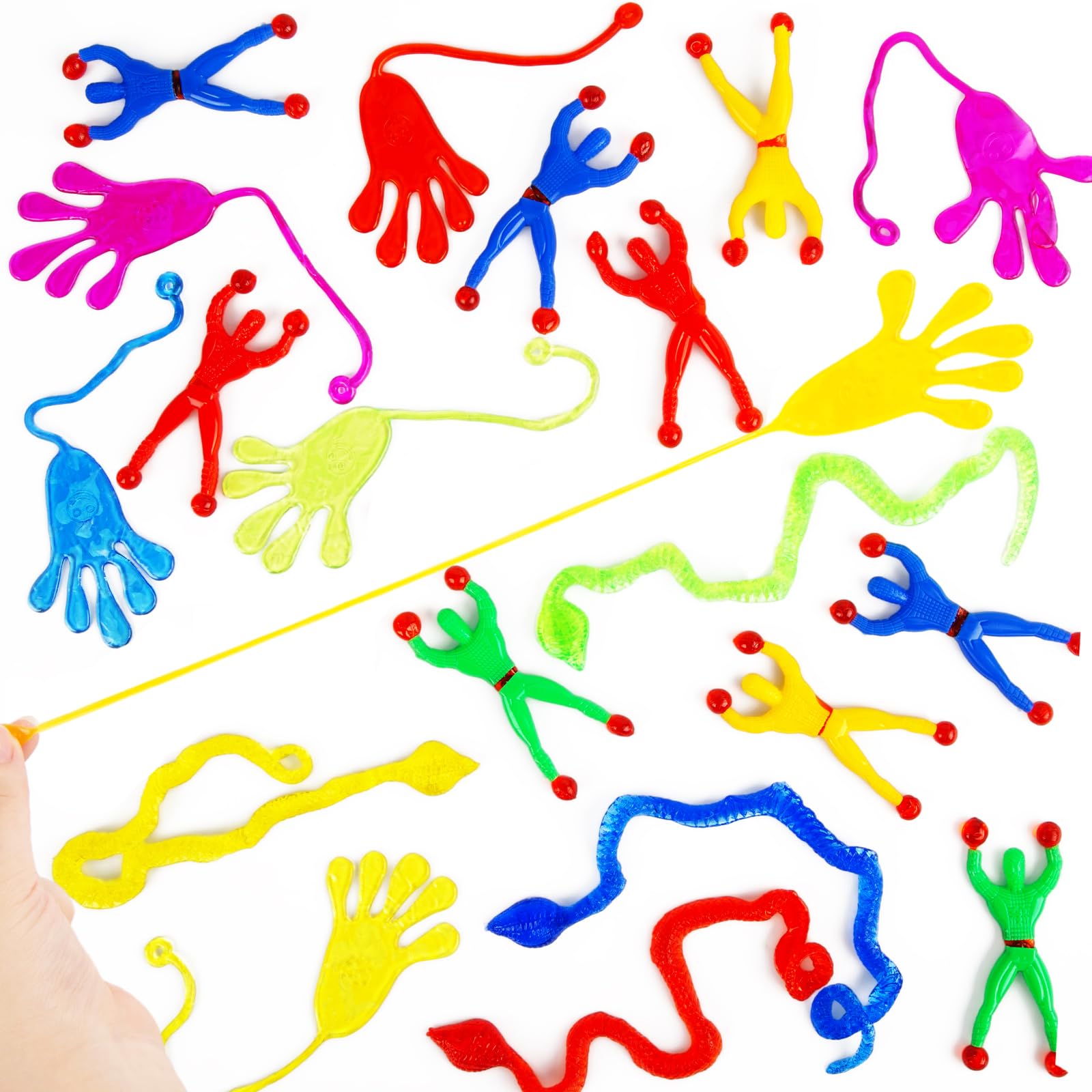 Shindel 48PCS Stretchy Toys for Kids - Stretchy Snakes, Sticky Hands Wall Climbers for Goodie Bag, Treasure Box, Classroom Prize, Party Favors