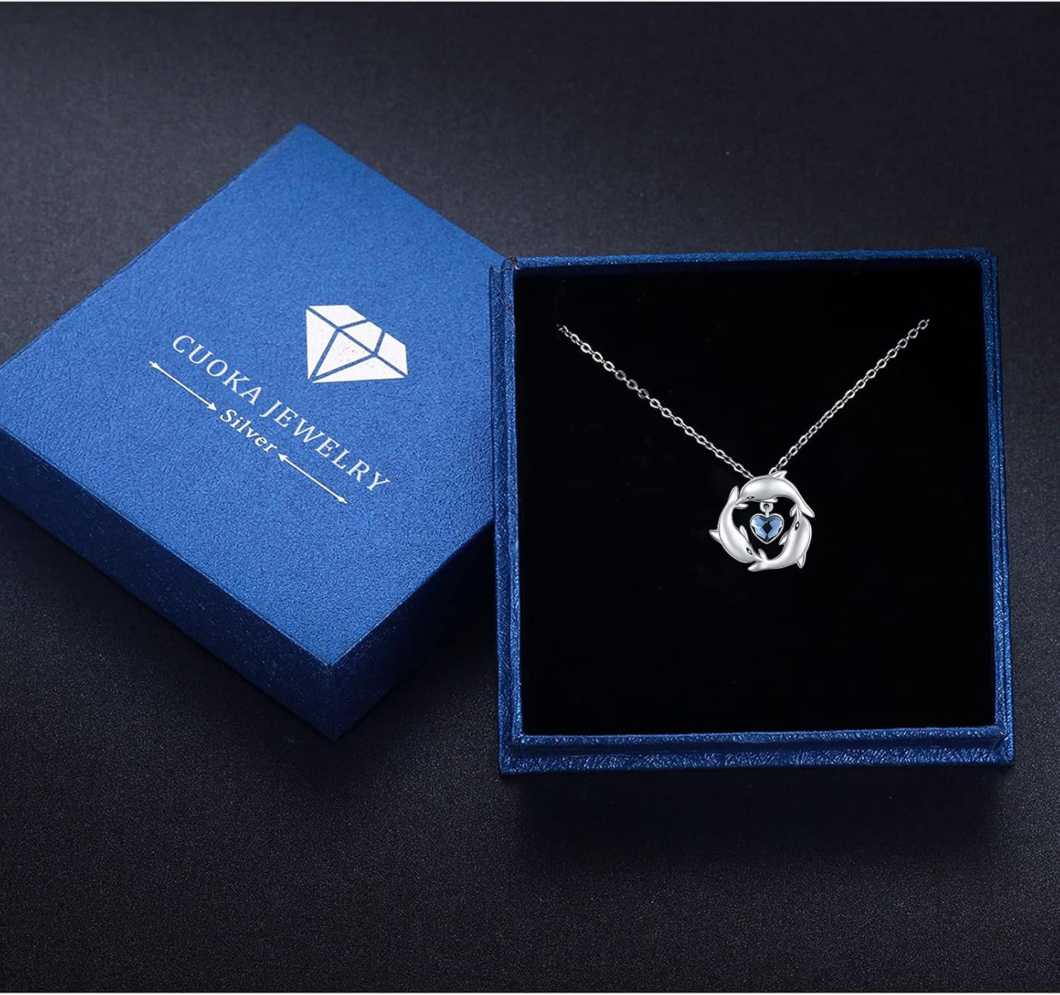 Dolphin Necklace for Women 925 Sterling Silver Birthstone Jewelry Personalized Mothers Day Gifts For Dolphin Lover Best Friend Necklace with Gift Box - Image 7