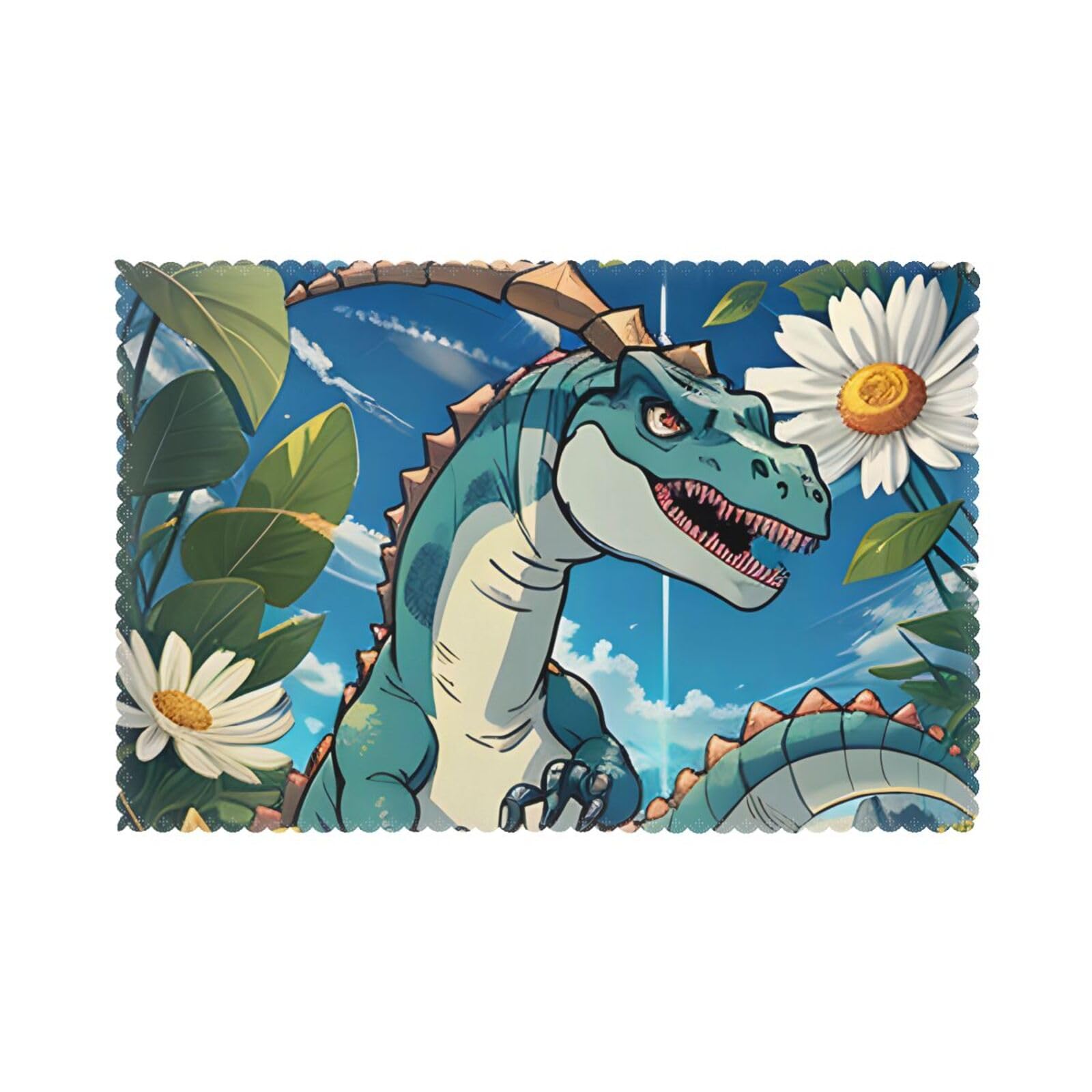 Cute Dinosaur Placemat set of 6, oil-proof and insulated dining table placemats, washable and wipeable.