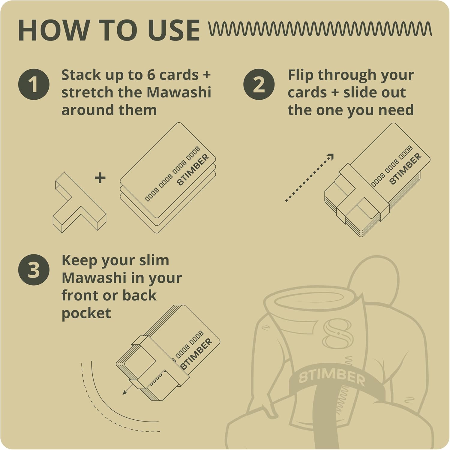 8TIMBER Mawashi Wallet Band Tan - Durable Silicone Rubber Card Holder for Credit Cards and Cash - Secure, Stylish, and Convenient Minimalist Wallet Solution - Perfect for On-The-Go and Daily Use - Image 8