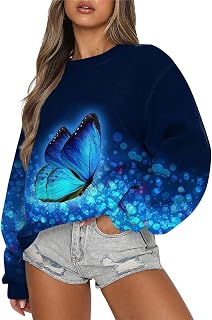 KEXIMIXUE Women's Outdoor Fleece Jackets Classic Holiday Crop Top Comfy Long Sleeve Wor Tops Cozy Print Round Neck Sweatshrit