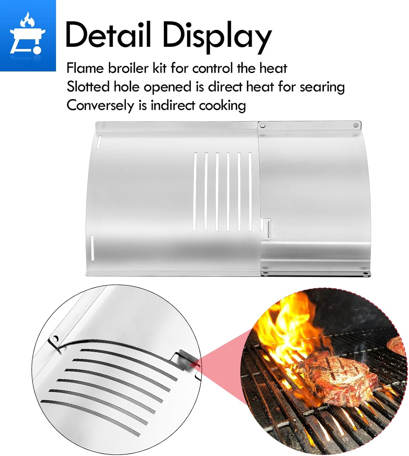 PB700FBW2 Flame Broiler Kit Replacement Parts for Pit Boss 700 Series PB700FB PB700SC PB700D PB700S Classic 700 Accessories Flame Broiler Plate Slide Cover for Without Adjuster Bar Smoker