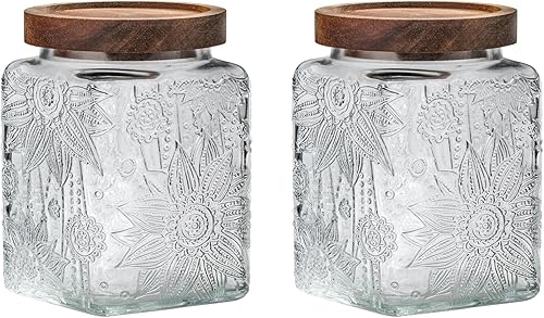 Snminetal Tarro de almacenamiento hermético de vidrio vintage, con tapa de madera hermética, recipientes de almacenamiento de alimentos de cocina,