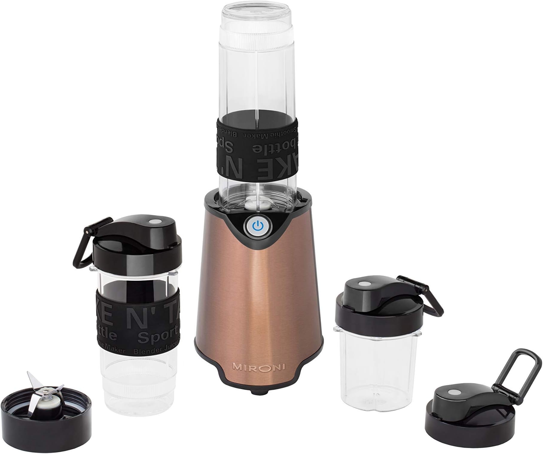 Mironi Personal 500-Watt Mini Blender and Smoothie Maker with Grinder Cup, 2 Blender Bottles and Recipe Booklet, Bronze
