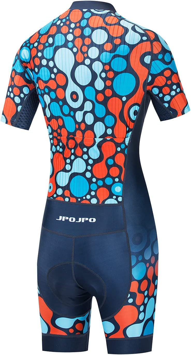 JPOJPO Women Cycling Jersey Set Short Sleeve Bodysuit One-Piece 5D Padded Bicycle Shorts Quick-Dry 3-Pockets S-3XL