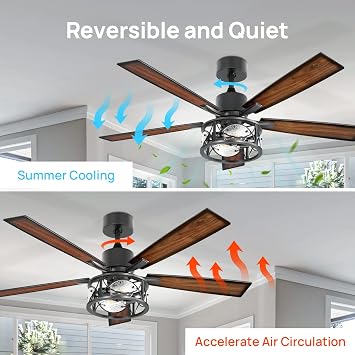 Consciot Ceiling Fan With Lights, 52 Inch Farmhouse Indoor Ceiling Fan With Remote, Quiet Reversible DC Motor, 5 Double Finish Wood Blades, Easy Dual Mount, Support Dimmable 2*E26 Bulbs(not included)