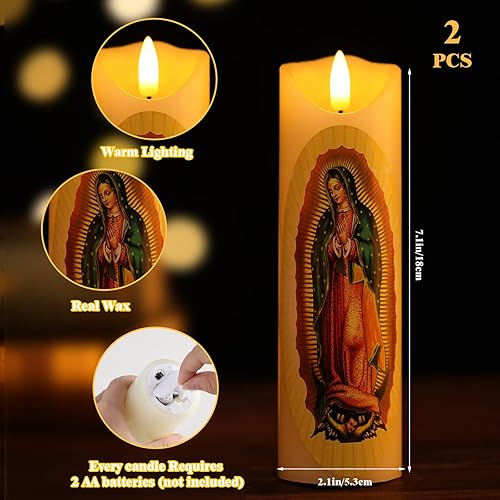 Miniatura 2 de Juego de 2 velas LED de oración sin llama de Nuestra Señora de Guadalupe de cera real, velas religiosas de devoción, decoración religiosa, regalo