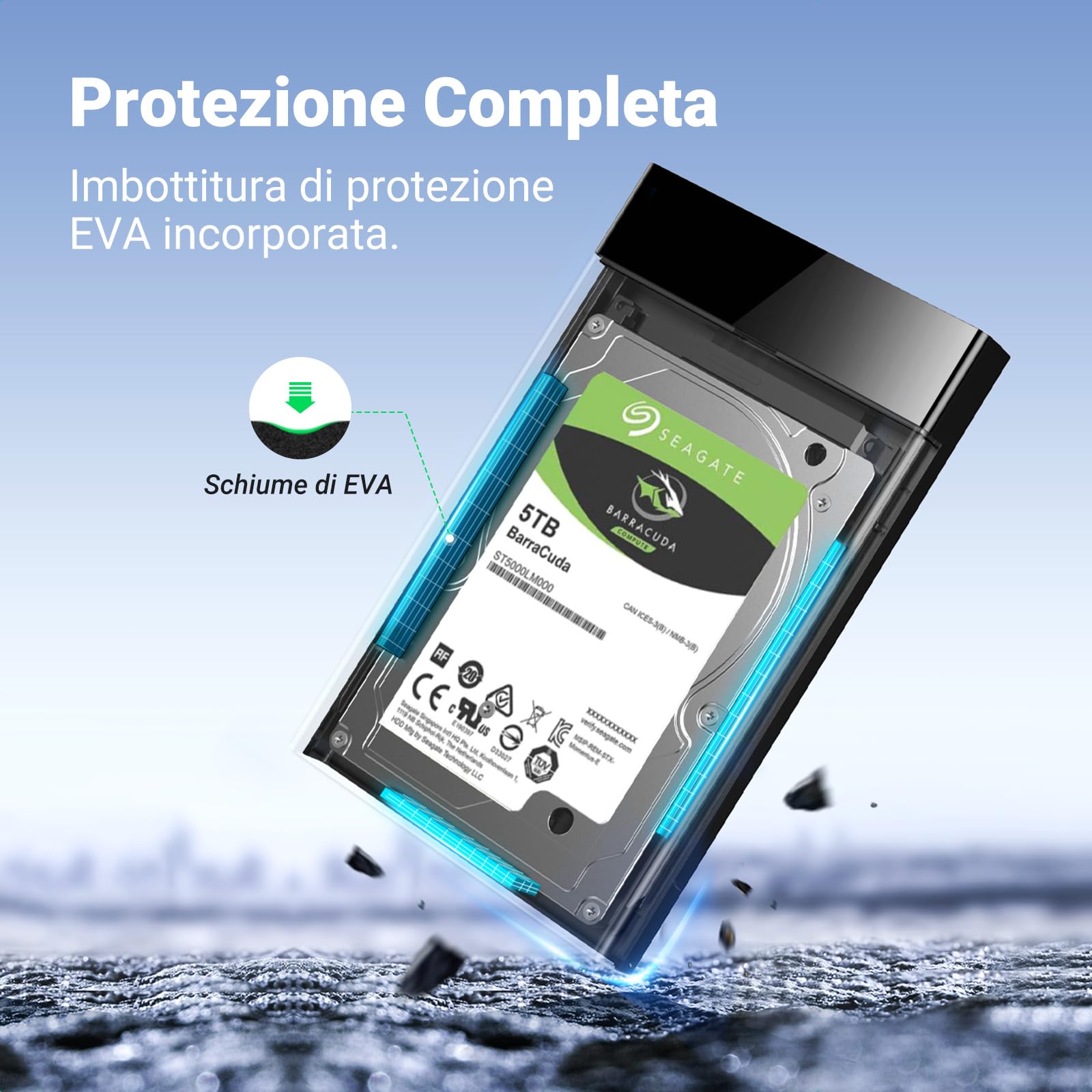 UGREEN Case Esterno per Disco Rigido 2.5" USB 3.0 UASP 5Gbps, Enclosure Hard Disk per 7mm e 9.5mm SATA I II III HDD SSD Compatibile con WD Toshiba Seagate Hitachi, PS4, Xbox ECC