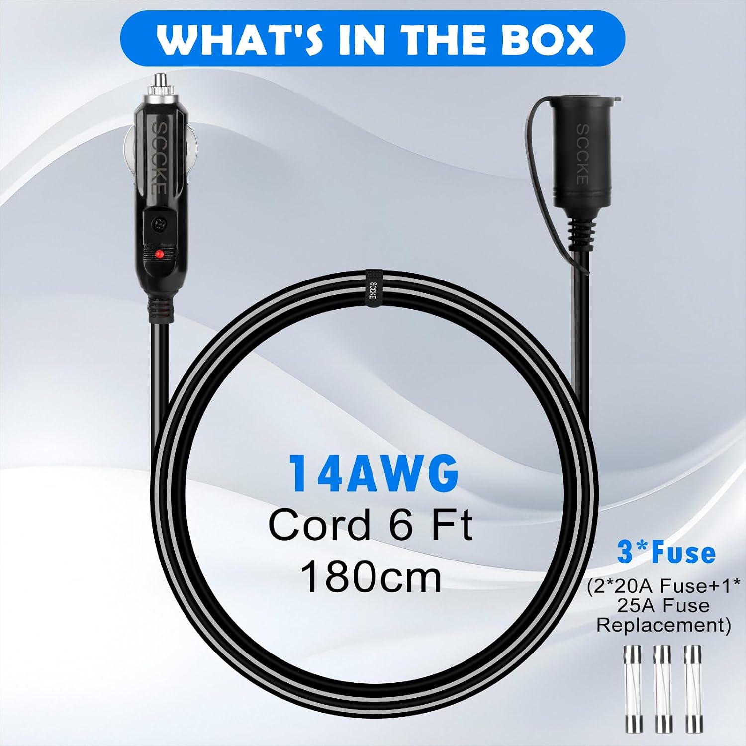 14AWG Premium Pure Copper 12V 24V Car Cigarette Lighter Socket Extension Cord, 6ft / 1.8m 14 AWG Cable Wire for Car Inverter Air Pump Electric Cup car Refrigerator etc