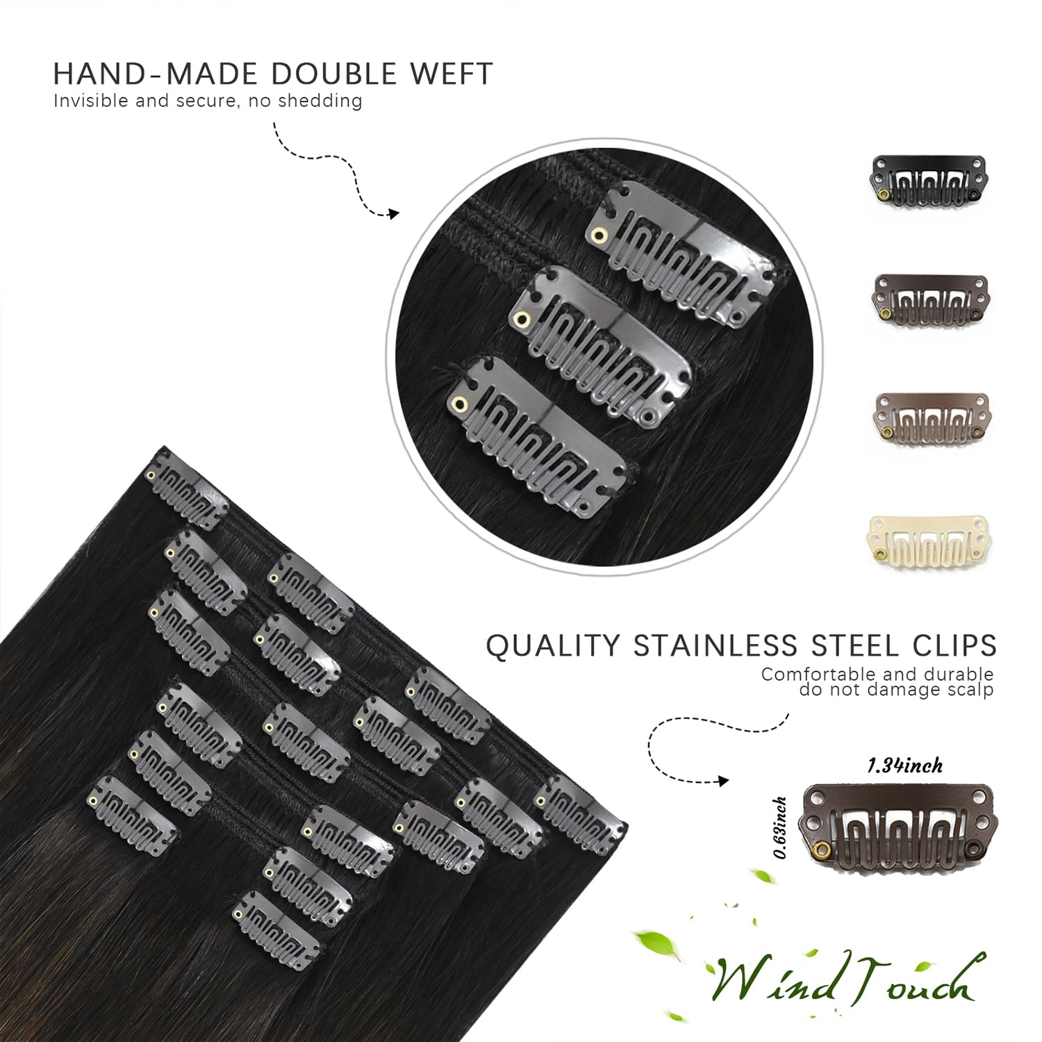 WindTouch Clip in Hair Extensions Human Hair, 15 Inch 75g #4 Medium Brown Hair Extensions for Women Real Human Hair Clip in, Remy Human Hair Extensions Clip ins, Soft Natural Straight — view 54