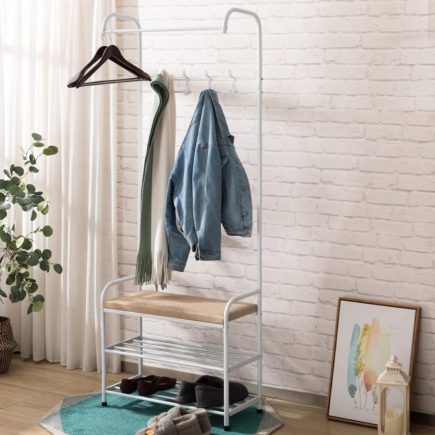 MATICO Entryway Hall Tree Coat Rack with Shoe Bench Stand