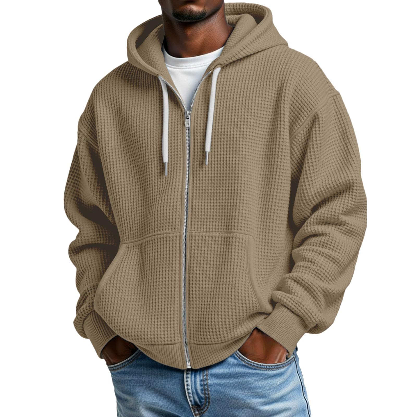 Sudadera con capucha para hombre diseño de gofres transpirable con cremallera 5