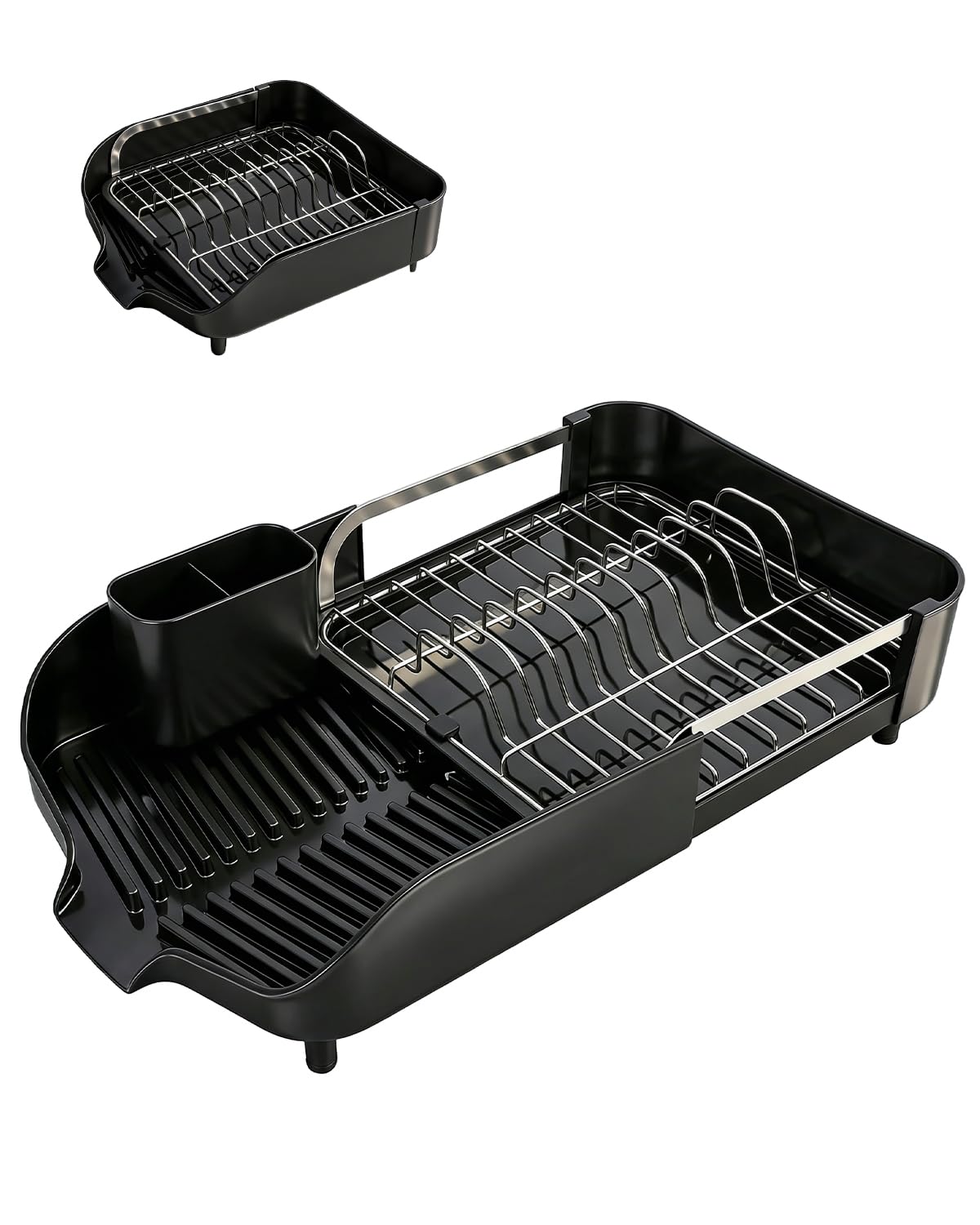 Sekey Abtropfgestell Geschirr Faltbar - Platzsparendes Edelstahl Geschirrabtropfgestell mit Besteckablage, Faltbarer Spülenuntersetzer für Küchenarbeitsplatte oder Spüle