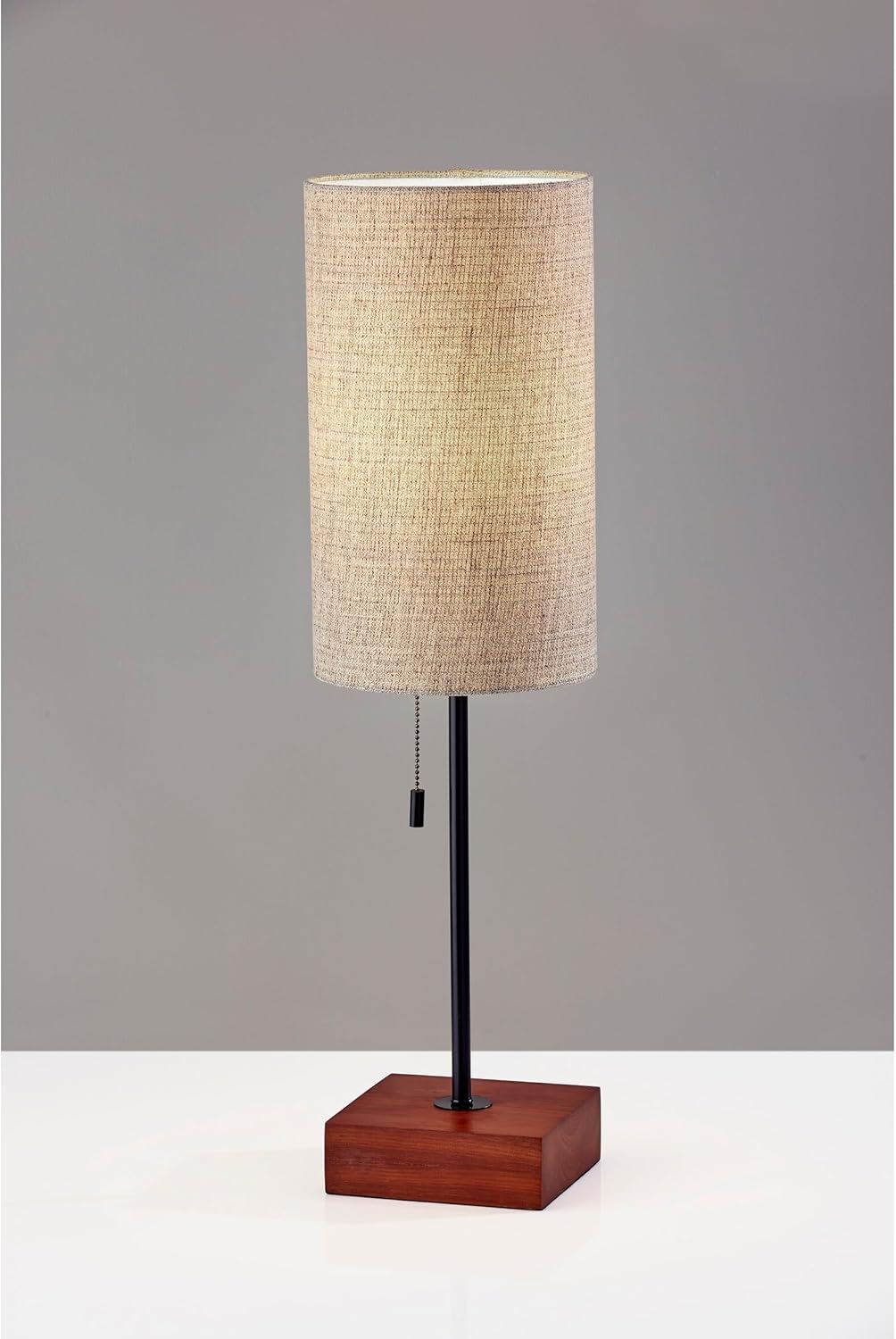 Adesso Black Table Lamp with Walnut Base and Beige Fabric Lampshade – Modern Accent Lighting for Bedroom, Living Room, or Home Office, 26.75” Tall