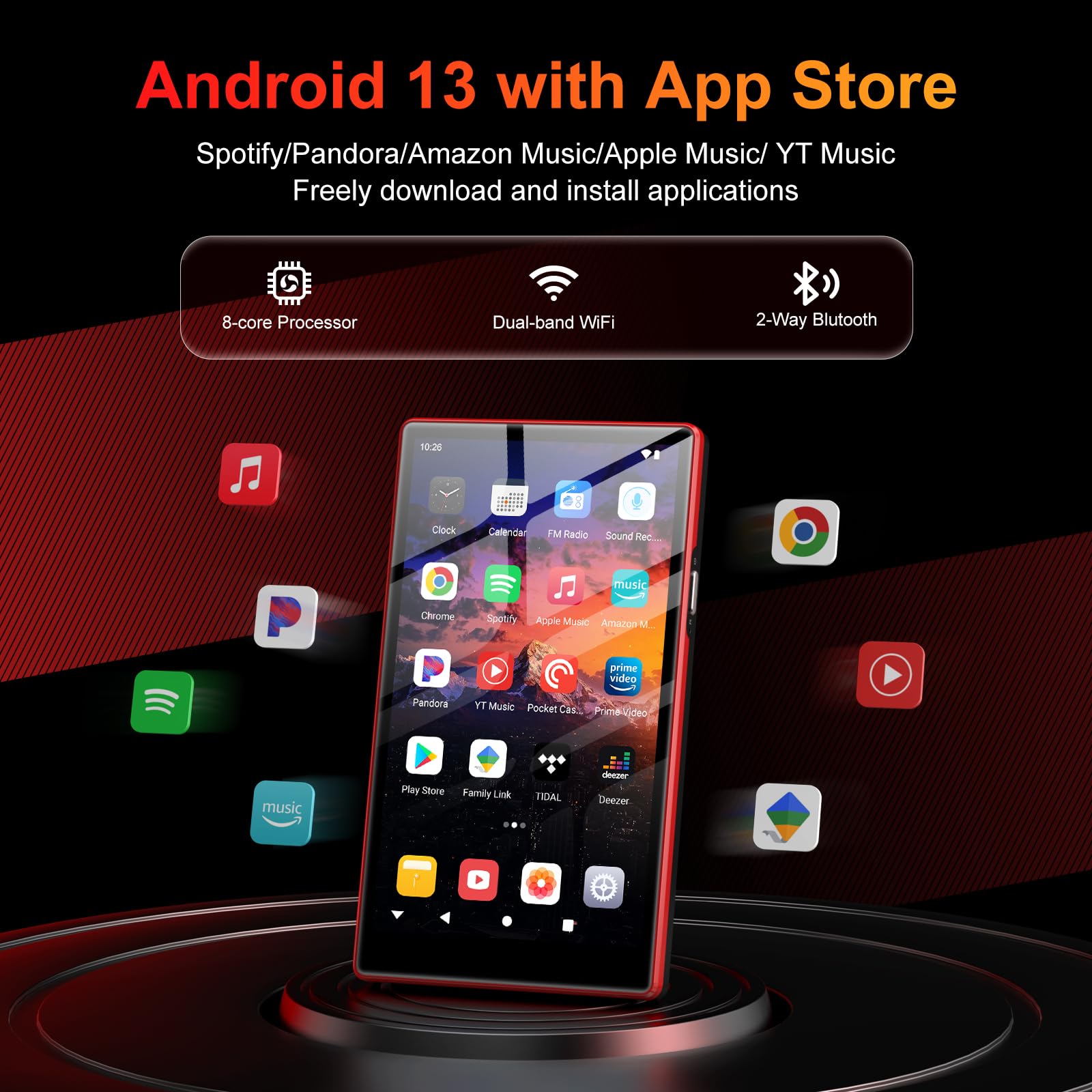 160GB Reproductor MP3 con Bluetooth y WiFi, Oilsky 5" MP4 Player HD con Spotify, Audible, Amazon Music, Deezer, Reproductores Música Android 13 con Pantalla Táctil y Altavoz