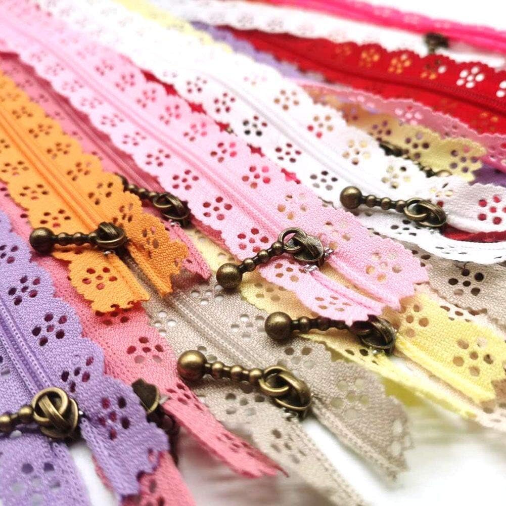 LNKA Lace Zippers 30CM(11.8inch) 10 Warm-Colors 2pcs of Each DIY Nylon Decorative Zipper Finish for Sewing Wedding Dress Crafts 20pcs/Pack