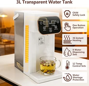 3L Instant Hot Water Dispenser 2200W Fast Boil 3s Quick Heat One Cup Kettle