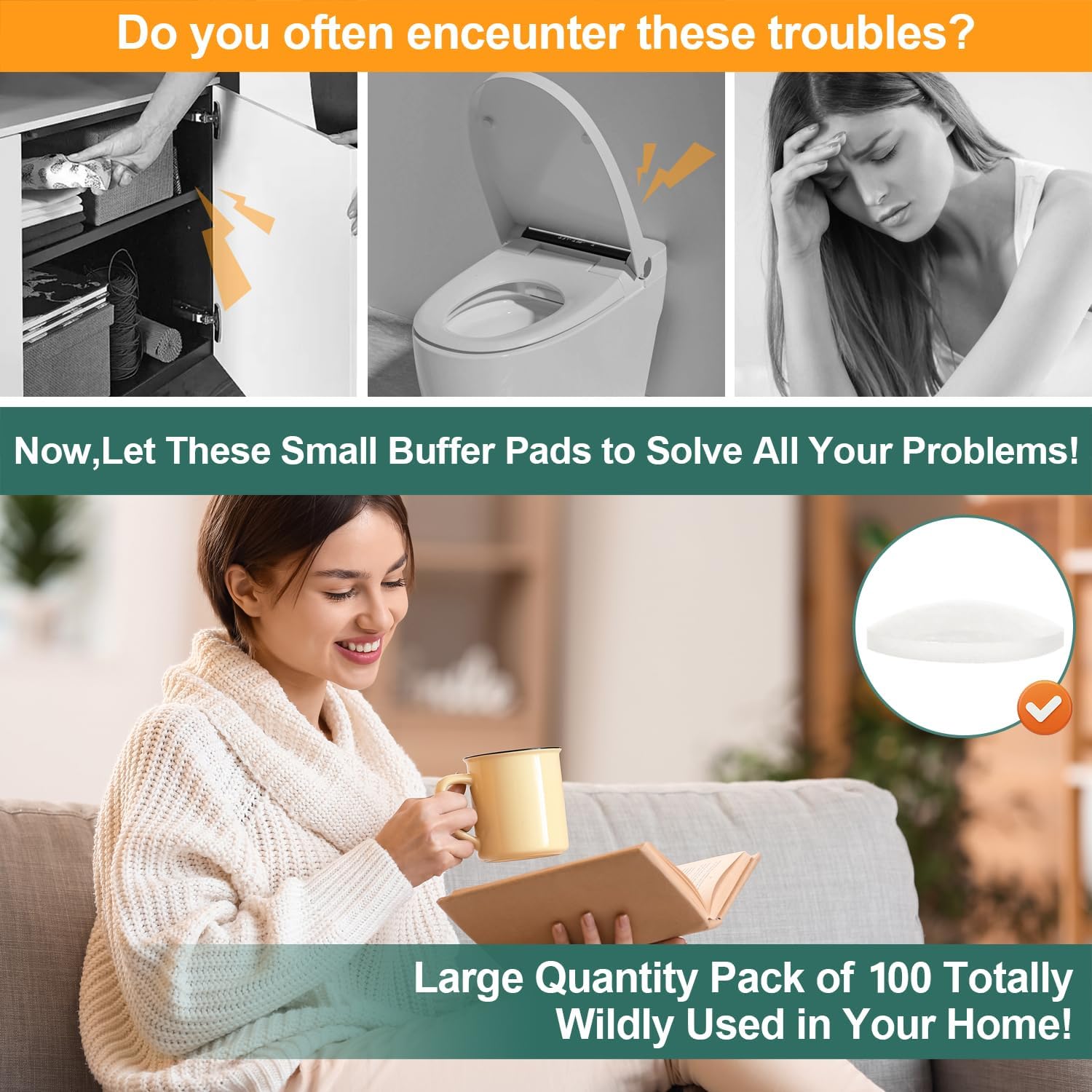 100pcs Cabinet Door Bumpers Clear Self Adhesive，0.4inch Diameter Rubber Dots for Non Slip，Cabinet Soft Close Pads Quiet for Kitchen Drawers Picture Frames Furniture