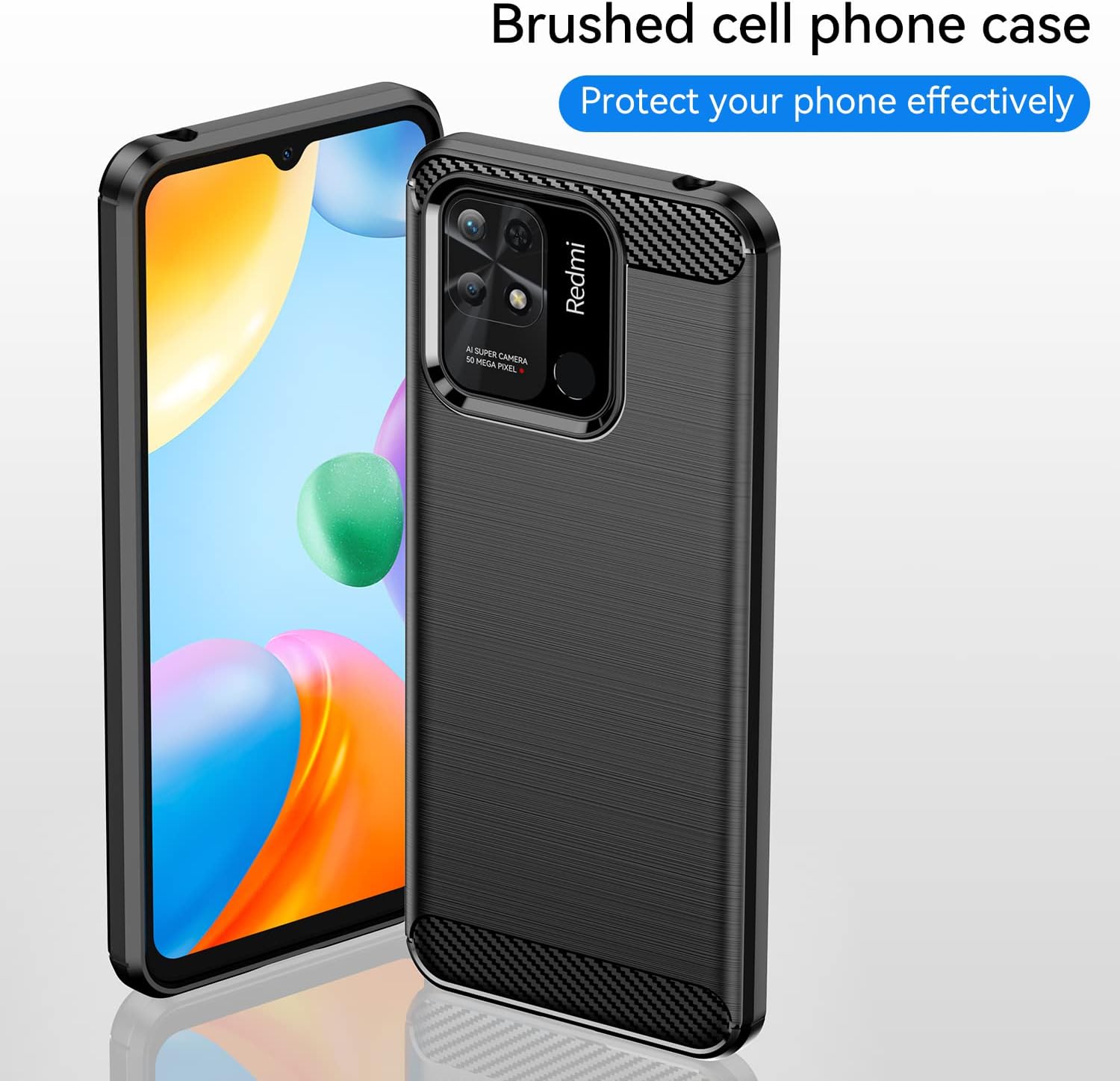 Asuwish Phone Case for Xiaomi Redmi 10C 4G/Poco C40 with Tempered Glass Screen Protector Cover and Cell Accessories Soft TPU Silicone Protective Redmi10C C10 10 C Women Men Carbon Fiber Navy Black - Image 7