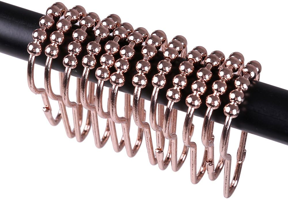 12 Piece Set Rustproof Stainless Steel Shower Curtain Rings Hooks for Bathroom Shower Rod,Rose Gold Plated (12) Unbound