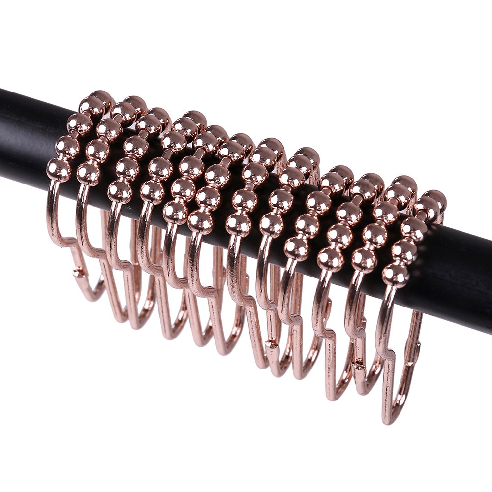 12 Piece Set Rustproof Stainless Steel Shower Curtain Rings Hooks for Bathroom Shower Rod,Rose Gold Plated (12) Unbound