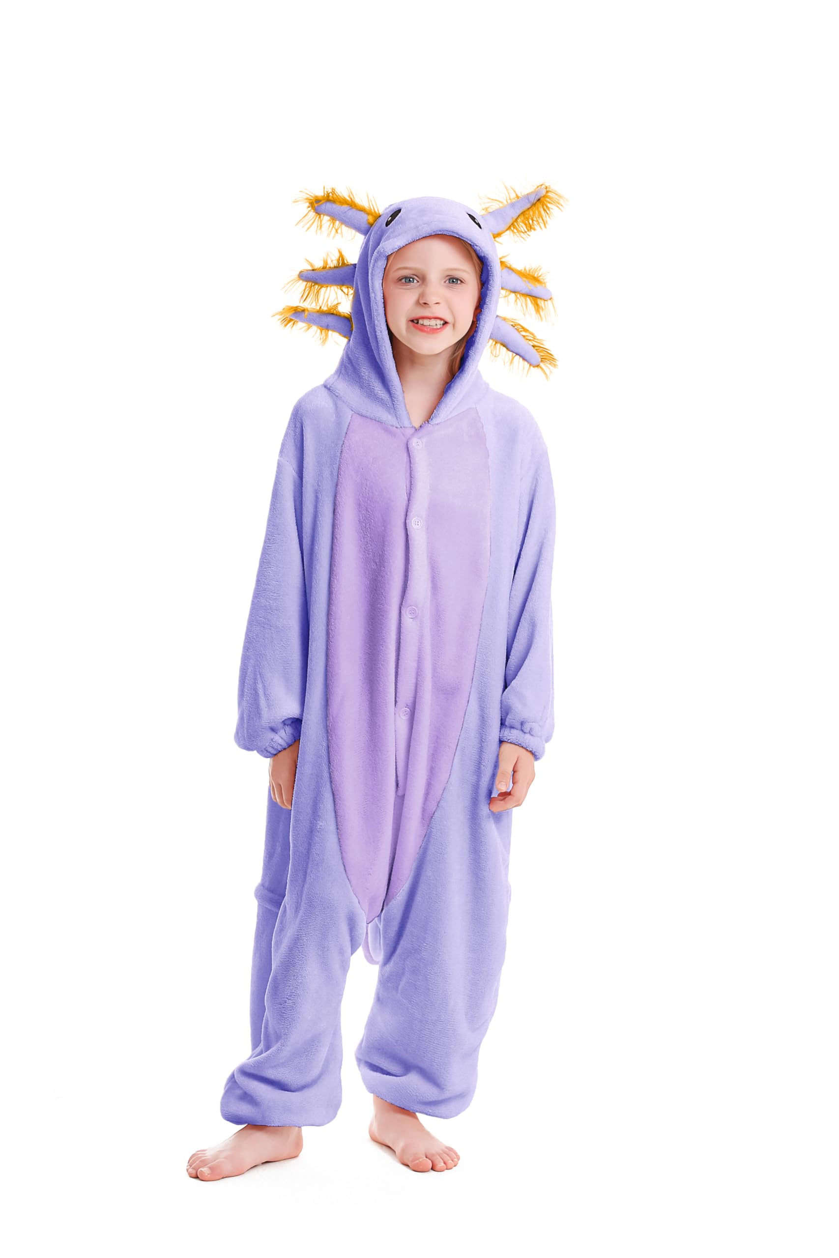 DarkCom Animal Onesie for Kids,Flannel Cosplay Purple Axolotl Halloween Costume Parent-Child Sleepwear for Girls Boys 8-9 Years - Image 2